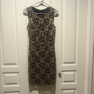 Chic Black and Gold Lace Midi Dress